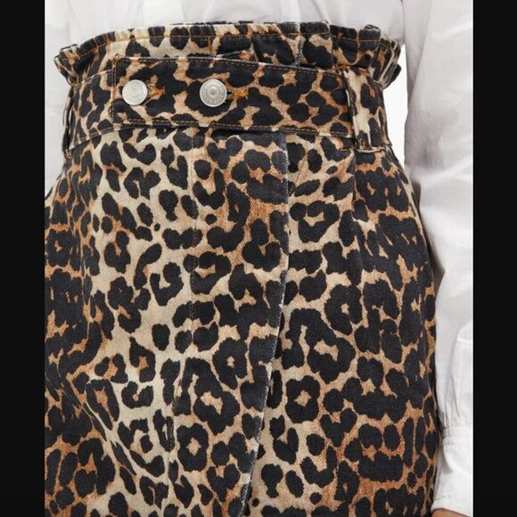 GANNI Leopard-Print Cotton-Denim Wrap Skirt EU 40 / US 8-10 - Picture 3 of 11